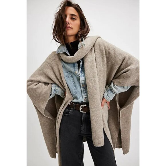 Free People Ellie Scarf Wrap Duster in Oatmeal NEW - Picture 2 of 7